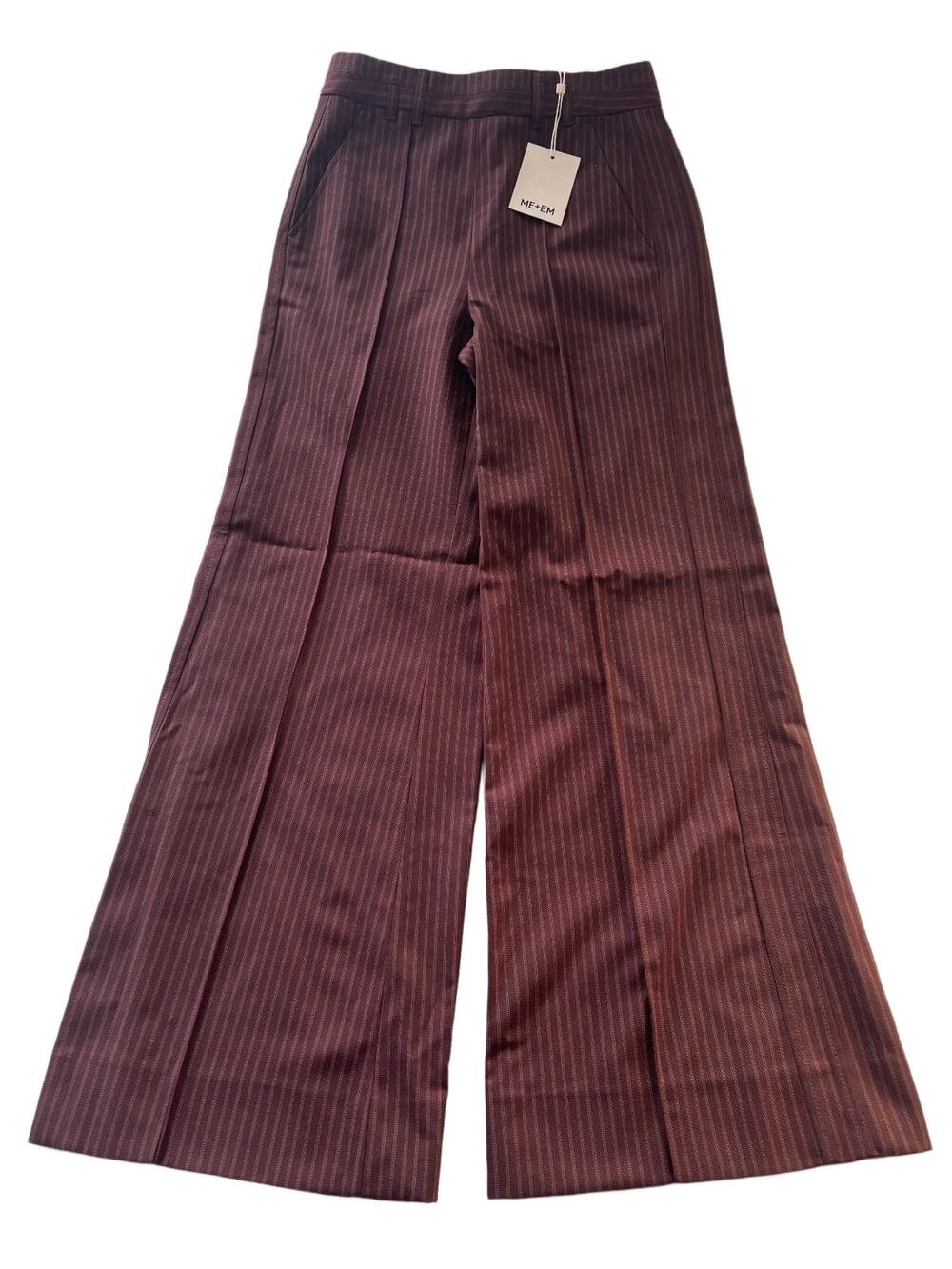 ME+EM Pinstripe Wide Leg Trouser Cinnamon Brown US 4R UK 8R NWT High Rise Pants